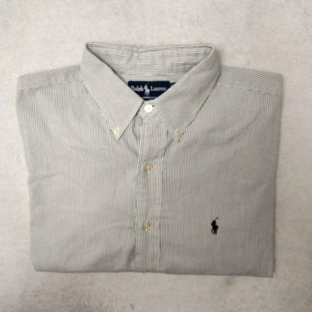 Ralph Lauren Shirt Mens‎ XL Blue Striped Button-Up Blake 100% Cotton Pony